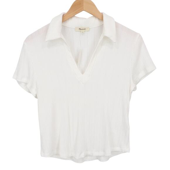 Madewell Ribbed V Neck Ribbed Polo Tee Lighthouse Ivory Size Medium NWT - Picture 2 of 8